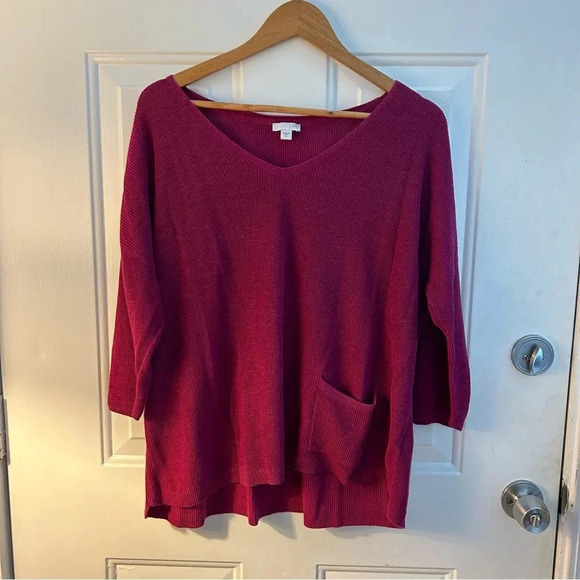 Sweaters - J Jill Linen Blend 3/4 Sleeve Lightweight Scoop Neck Cranberry Sweater Size XL
